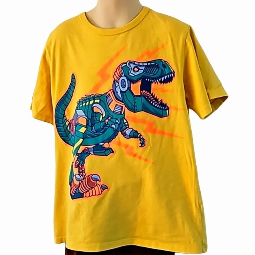 The Children Place Boys Yellow Dinosaur Graphic T-Shirt Size 8 Short Sleeve EUC